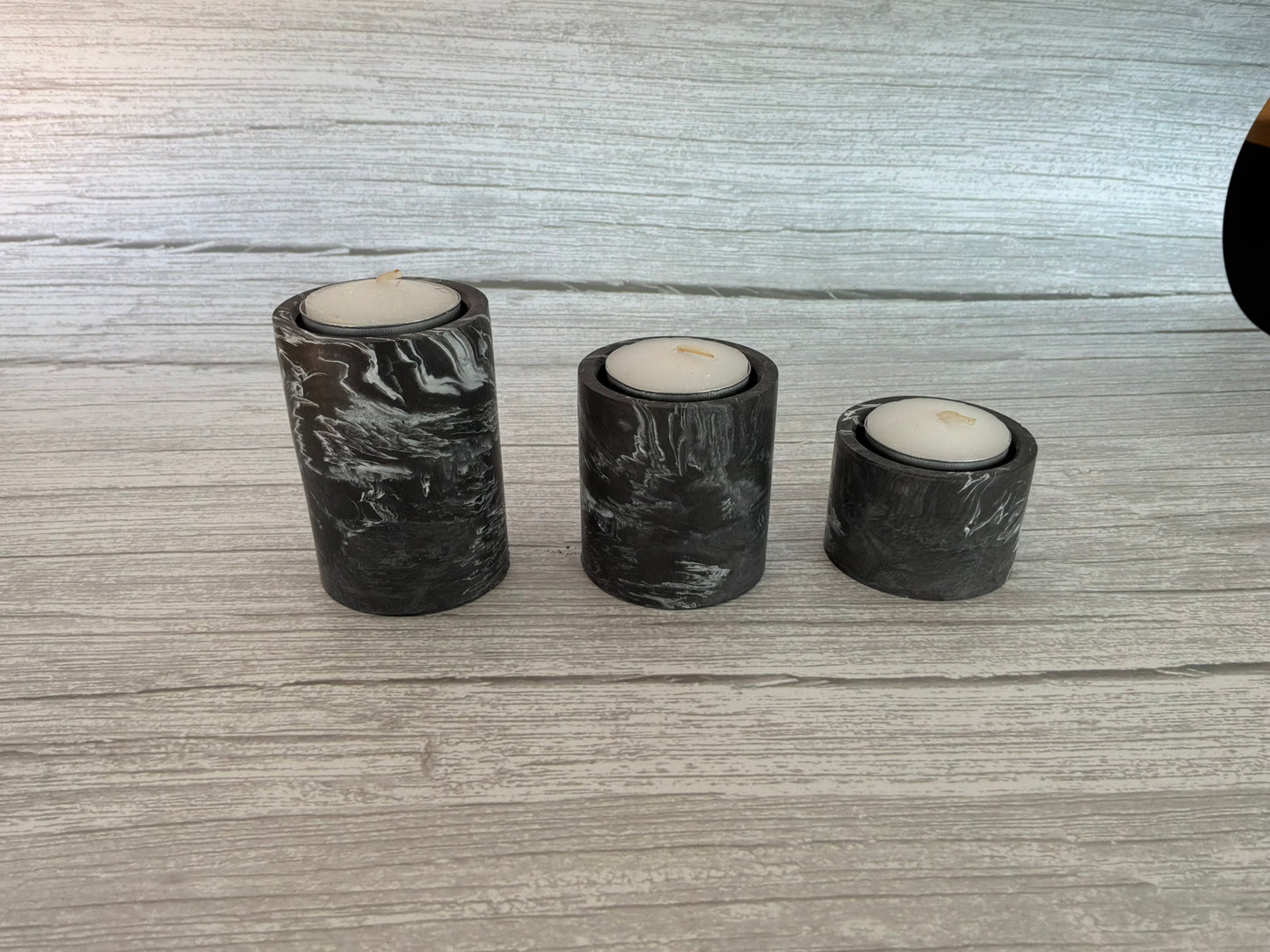 Black Marble Tea Light Set