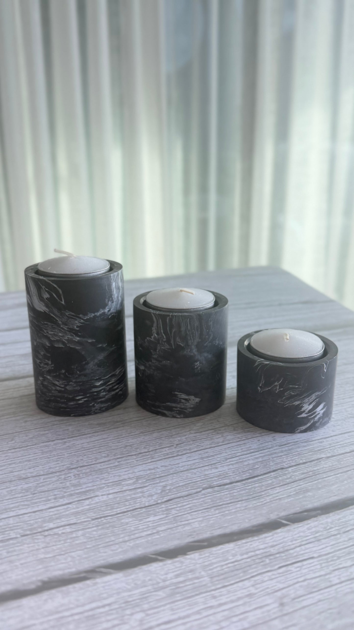Black Marble Tea Light Set